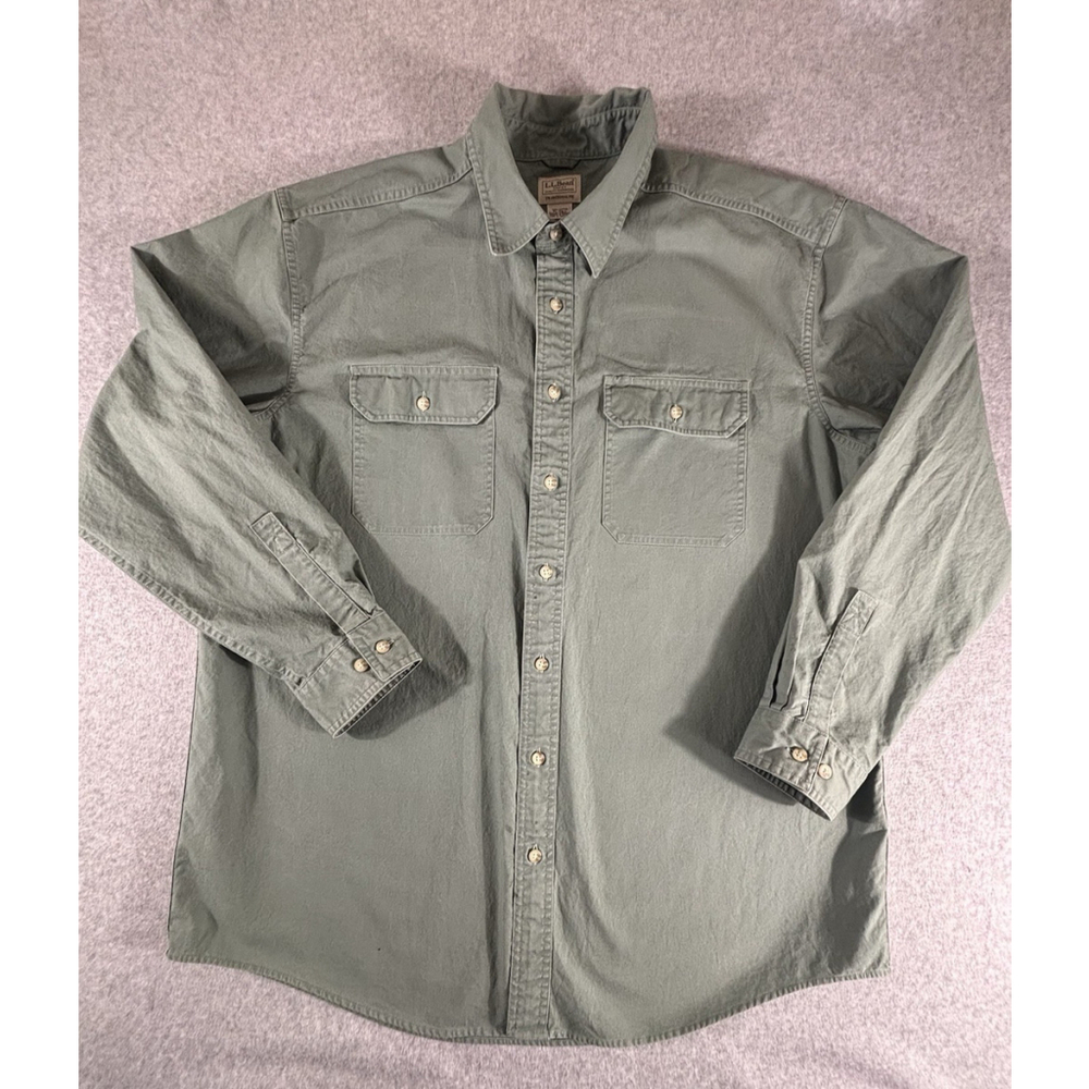 L.L. Bean‎ XL Tall Traditional Fit Green Cotton Button Up Shirt Workwear Pockets